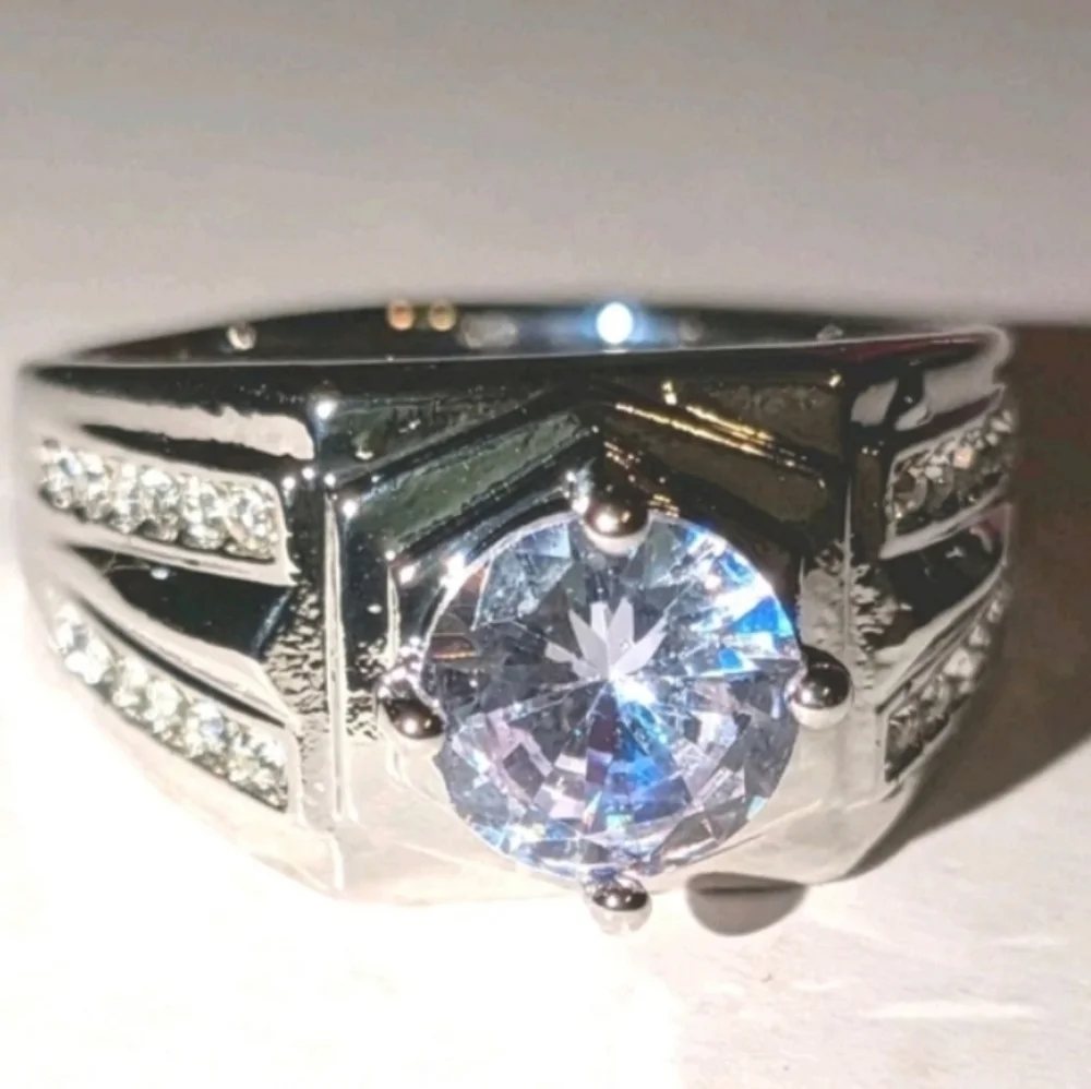 Mens Engagement 14k White Gold Plated Ring Sz 11